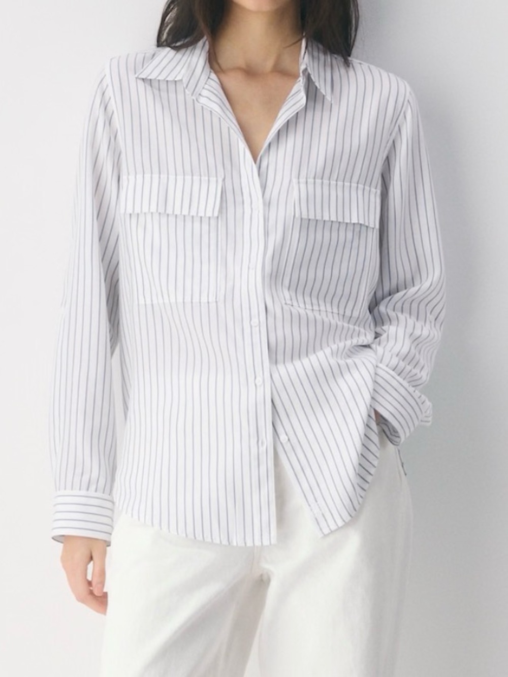 Aritzia Babaton Utility Striped Shirt Bright White/French Blue-Medium